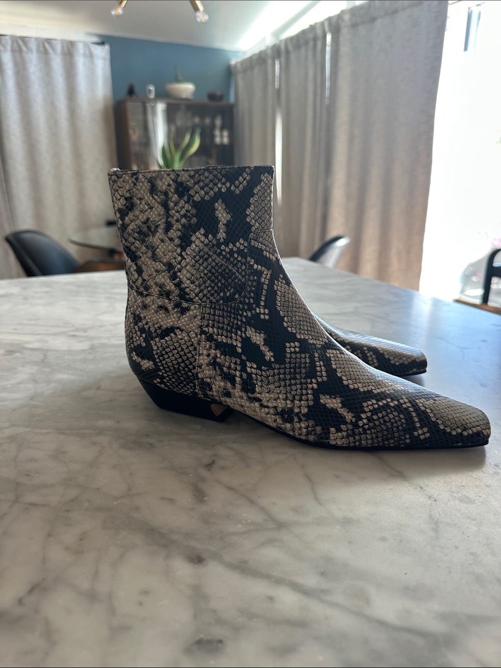 Tony Bianco Black and Gray Snake-Print Ankle Boots